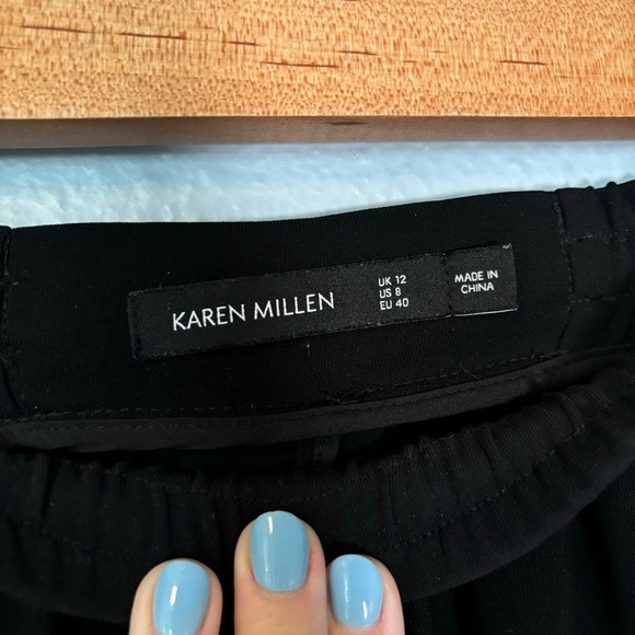 Karen Millen Wide Leg Sporty Trousers Black with Blue White Side Stripe - Picture 3 of 11